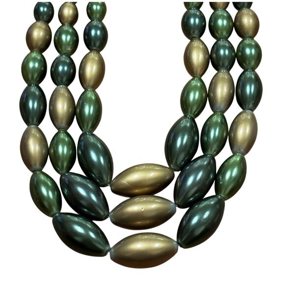 Vintage mid century multistrand choker necklace 50's green & gold beads beaded - Picture 5 of 5